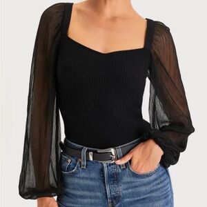 Lulus Black Sheer Sleeve Top